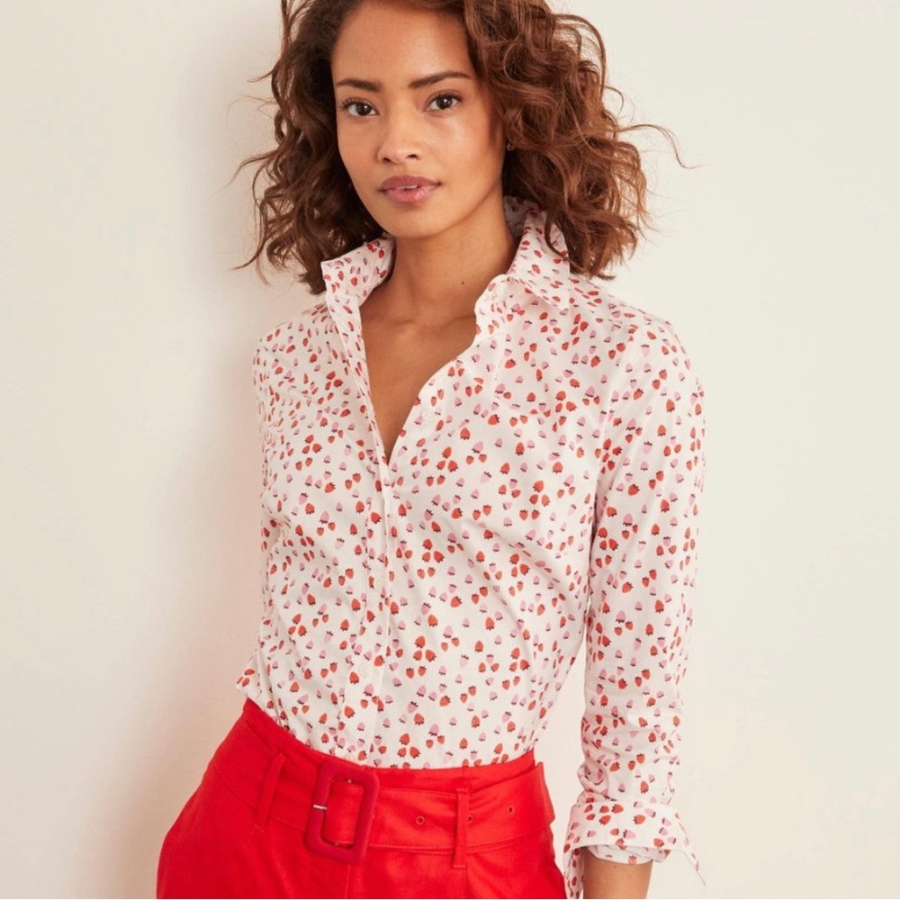 Boden Classic Button Down Strawberry Print Shirt